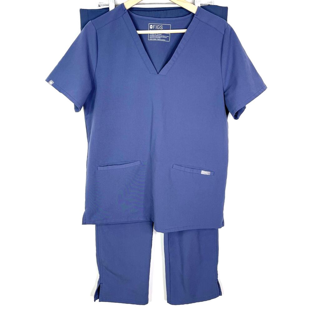 Figs Women's Blue Shirt Tall Pants Set Size Large T21004 Kade Cargo Scrub Pants